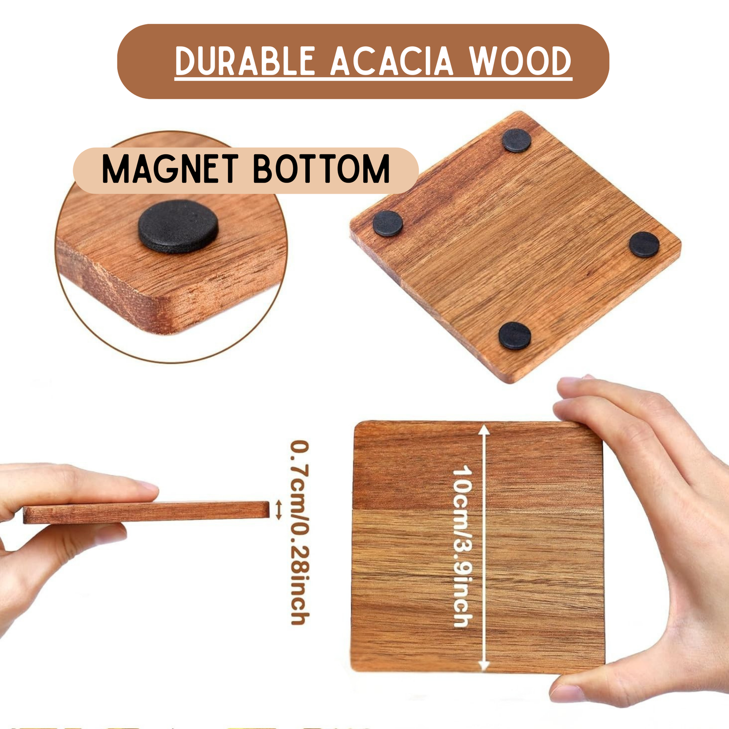 Acacia Wood Magnet Coasters